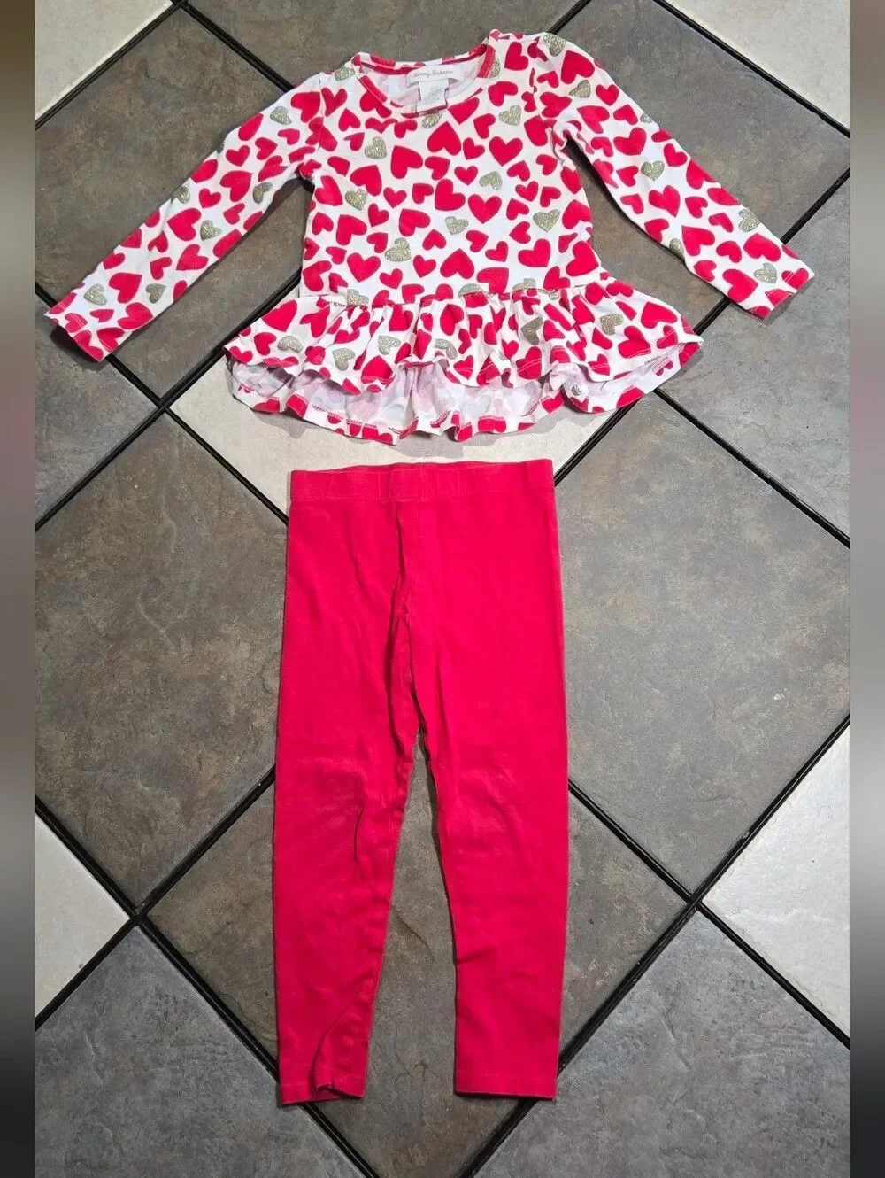 Tommy Bahama Girls 3T Heart Print Peplum Top & Red Leggings Outfit Matching Set